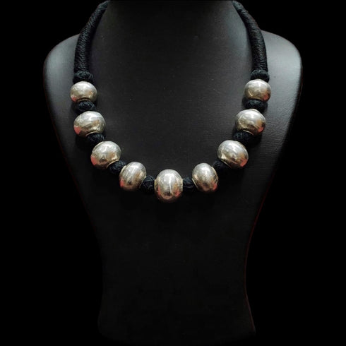 Wax Beads Silver Necklace (oversized beads)